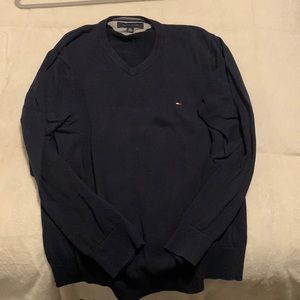 Tommy Hilfiger Navy Woven V-Neck Sweater